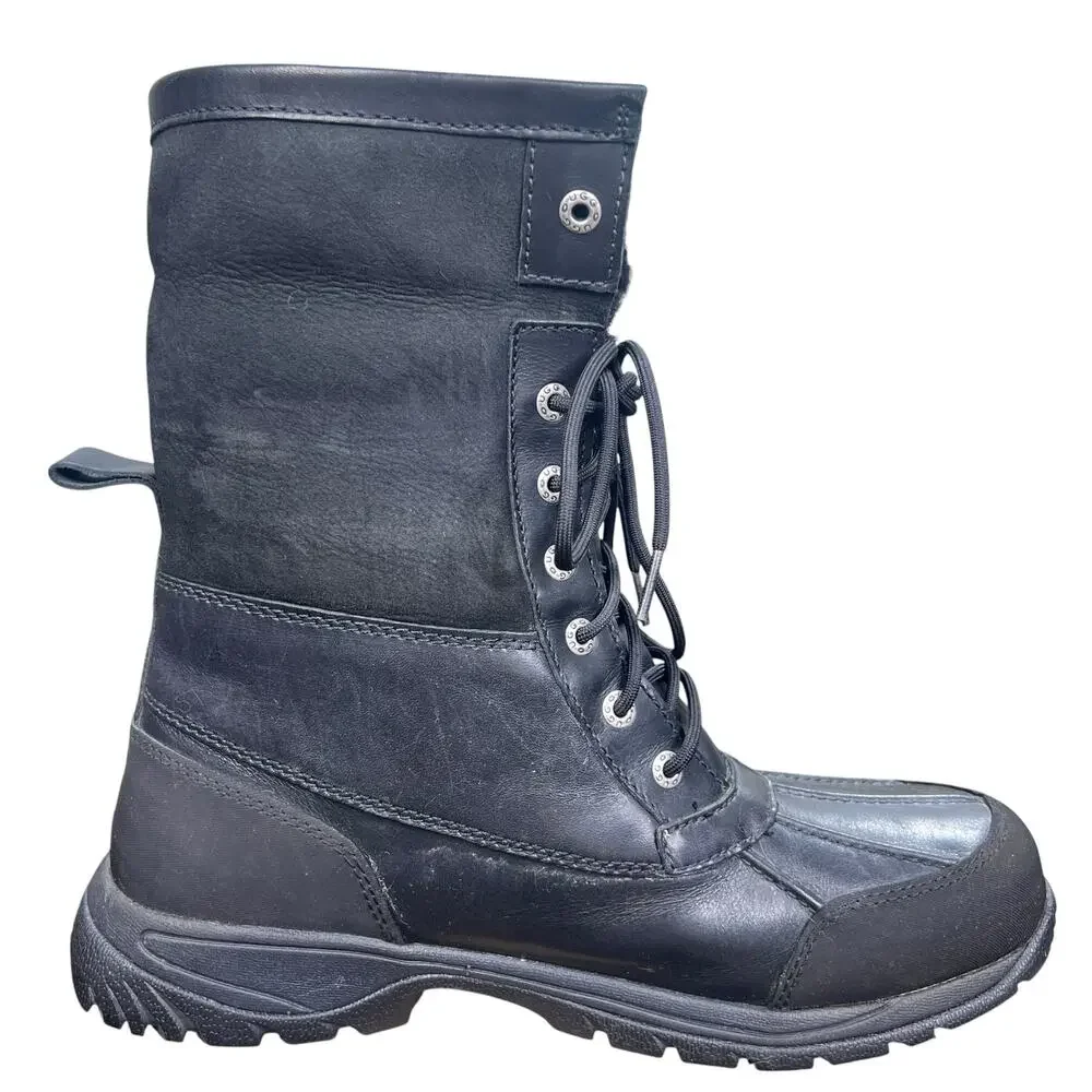 UGG Butte Waterproof Black Leather Shearling Snow Boots Size 11